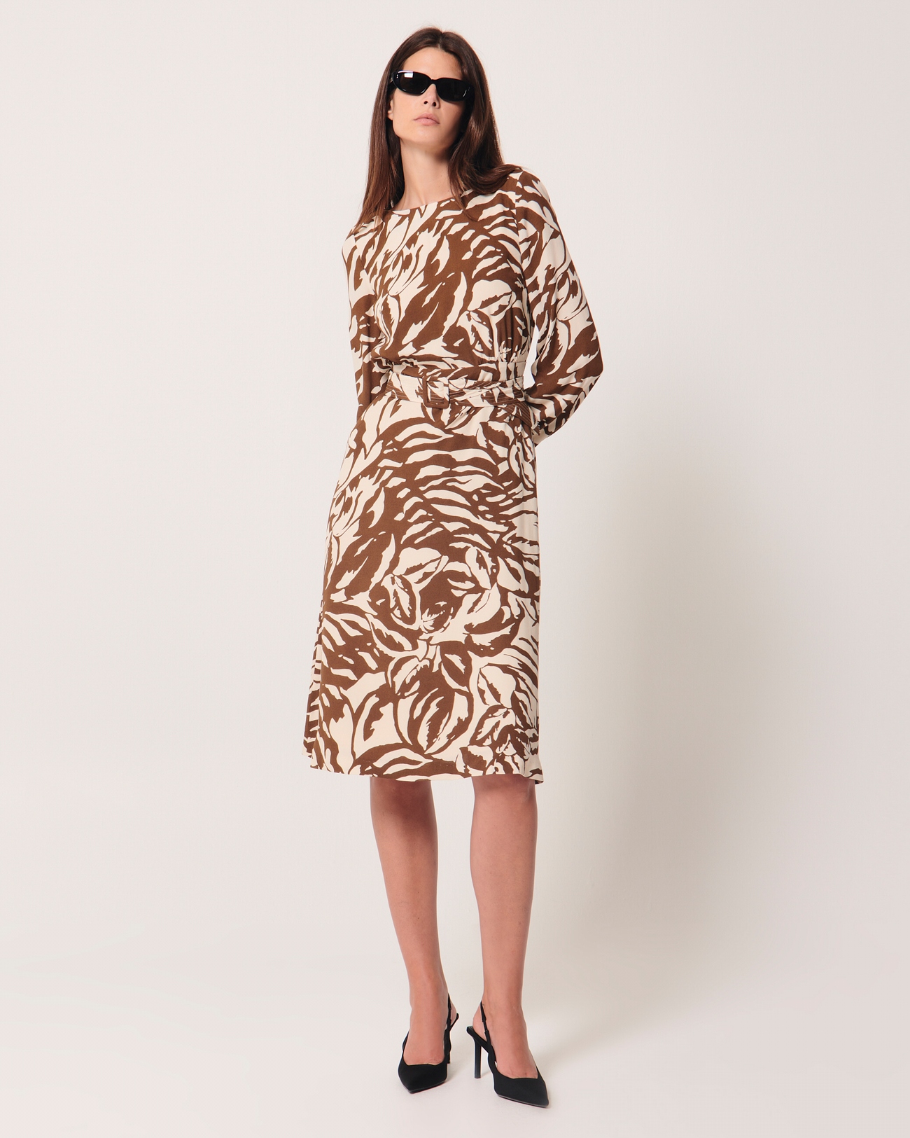 Ryllya dress Camel printed fluid dress ZAPA