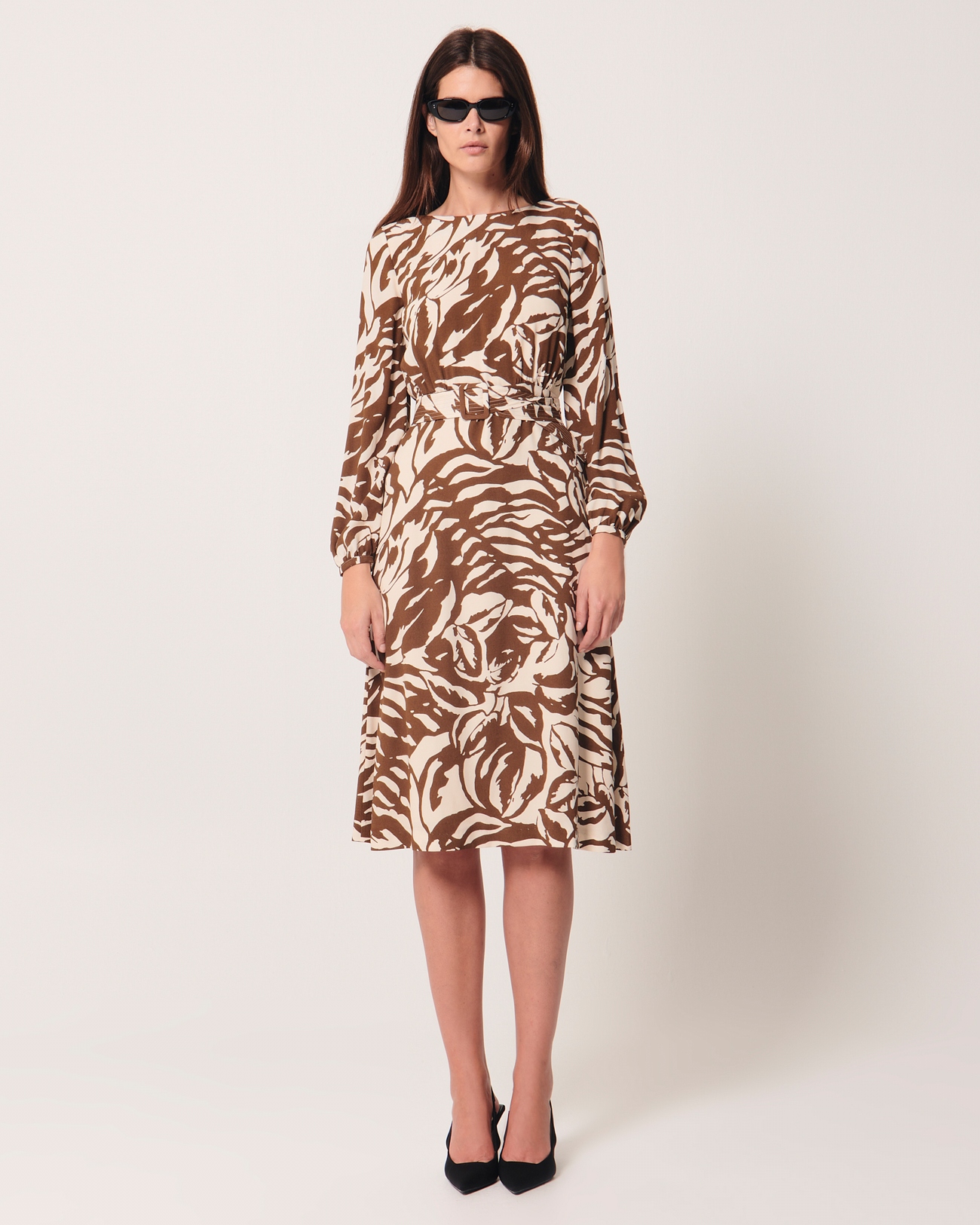 Ryllya dress Camel printed fluid dress ZAPA