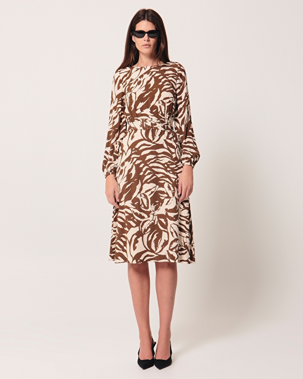 Ryllya dress Camel printed fluid dress ZAPA
