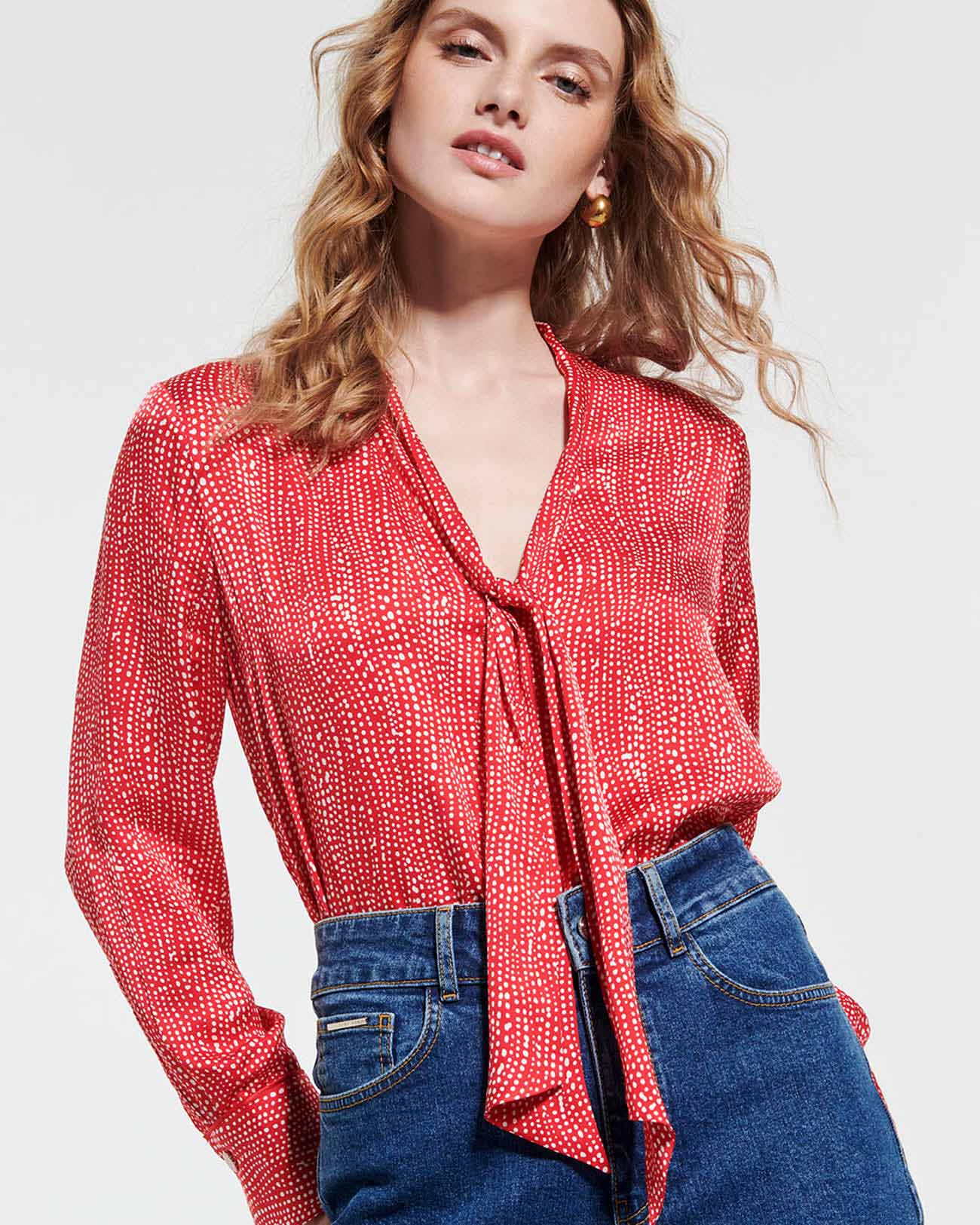 Chipy shirt Fluid satin blouse with red and white print ZAPA