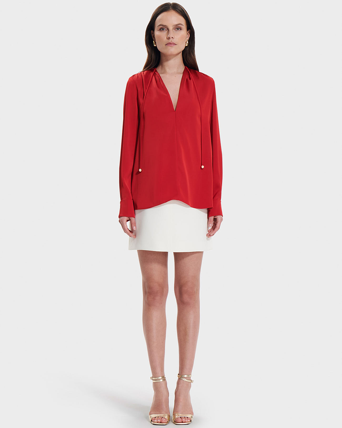 Hummingbird Blouse Red satin flowing blouse ZAPA