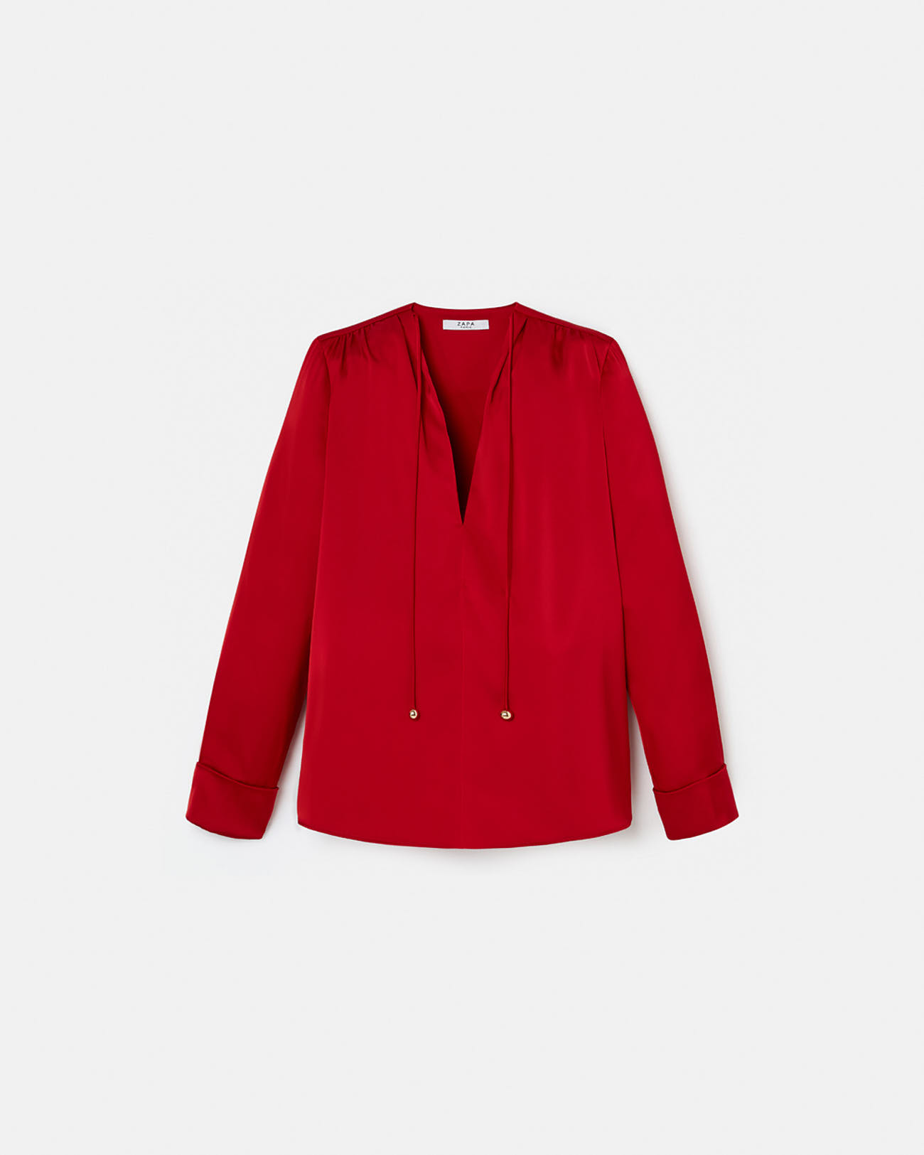 Hummingbird Blouse Red satin flowing blouse ZAPA