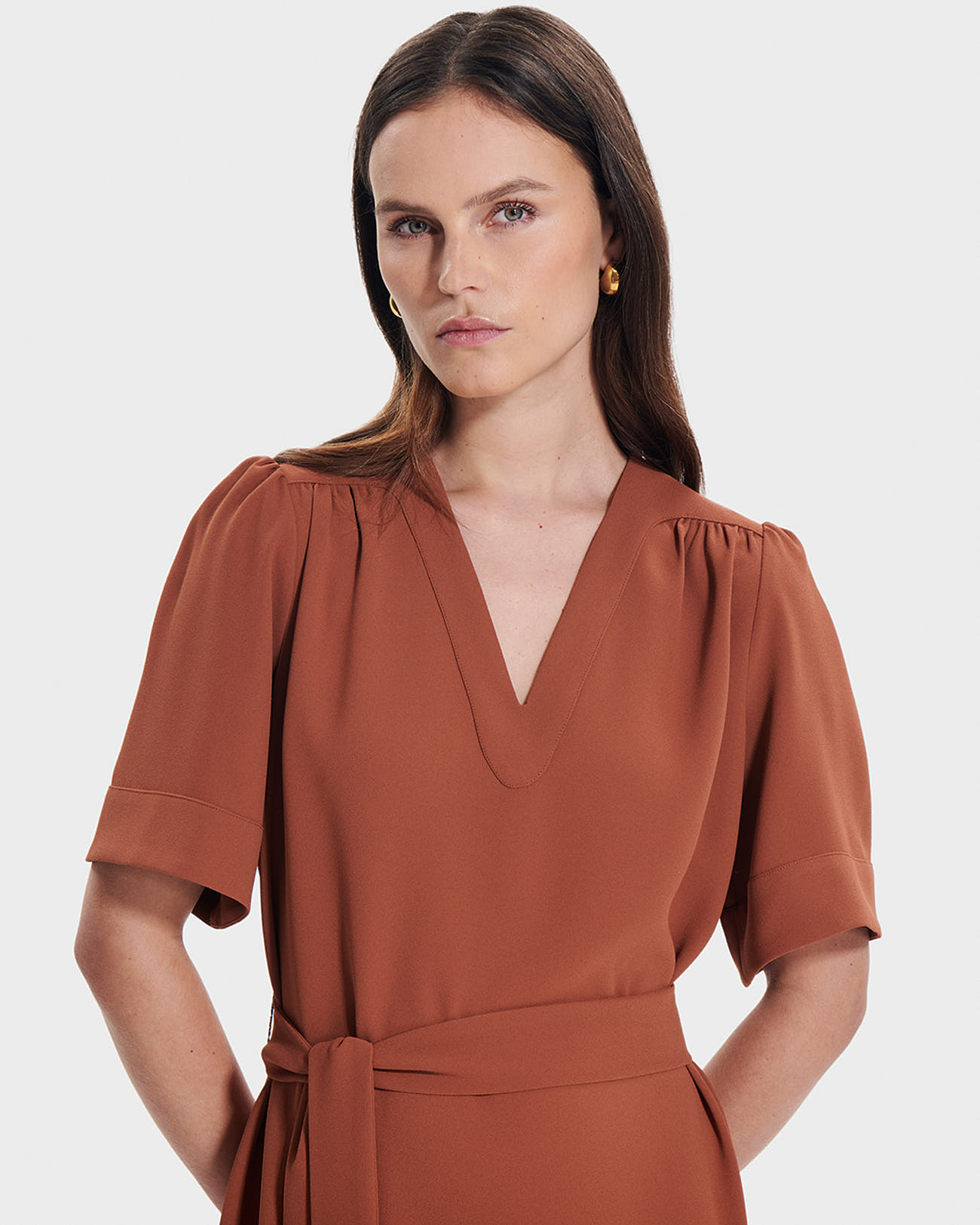 Retie dress Rust fitted straight dress ZAPA