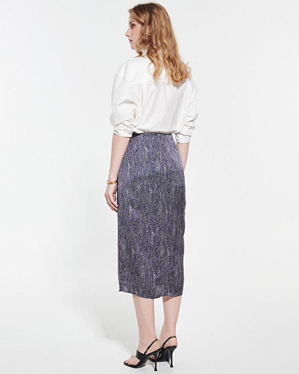 Joy skirt Navy and white printed satin midi skirt ZAPA
