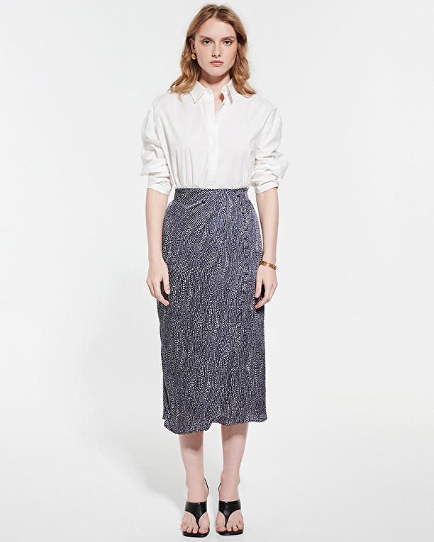 Joy skirt Navy and white printed satin midi skirt ZAPA