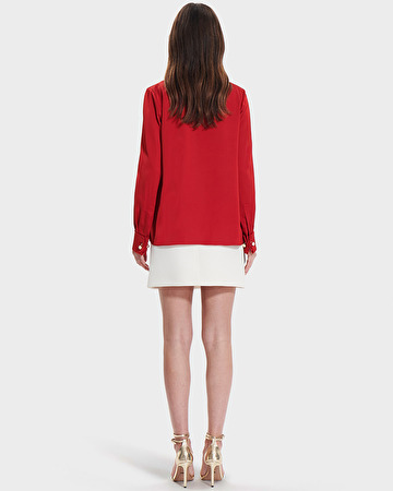Hummingbird Blouse Red satin flowing blouse ZAPA