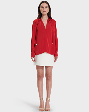 Hummingbird Blouse Red satin flowing blouse ZAPA