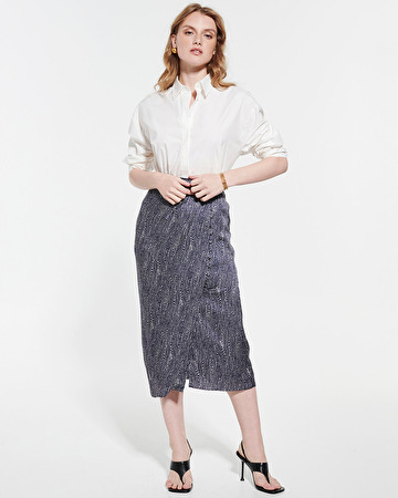Joy skirt Navy and white printed satin midi skirt ZAPA