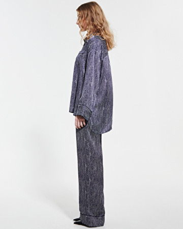 Pino pants Fluid satin pants with navy and white print ZAPA