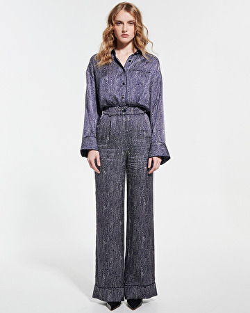 Pino pants Fluid satin pants with navy and white print ZAPA