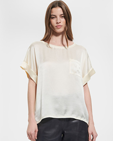 Theo jersey top Ecru satin top ZAPA