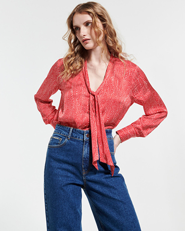 Chipy shirt Fluid satin blouse with red and white print ZAPA