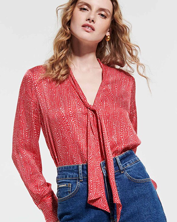 Chipy shirt Fluid satin blouse with red and white print ZAPA