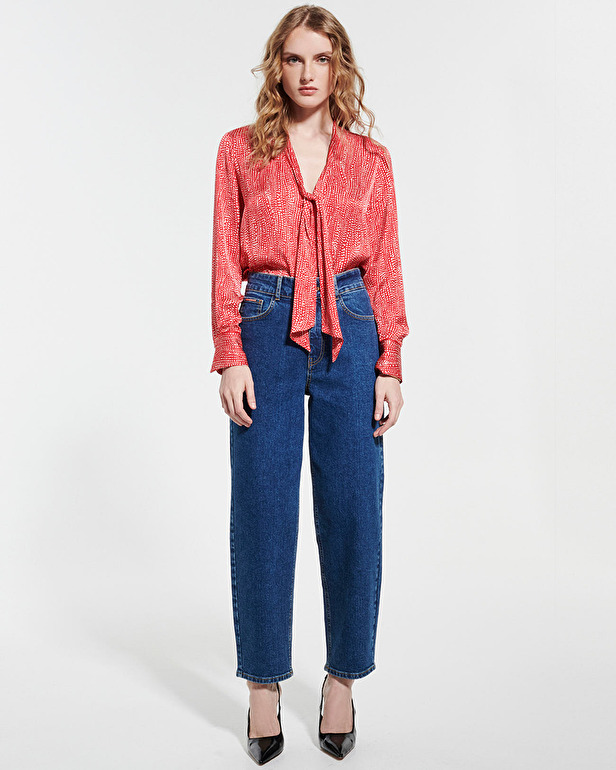 Chipy shirt Fluid satin blouse with red and white print ZAPA