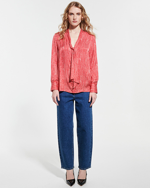 Chipy shirt Fluid satin blouse with red and white print ZAPA