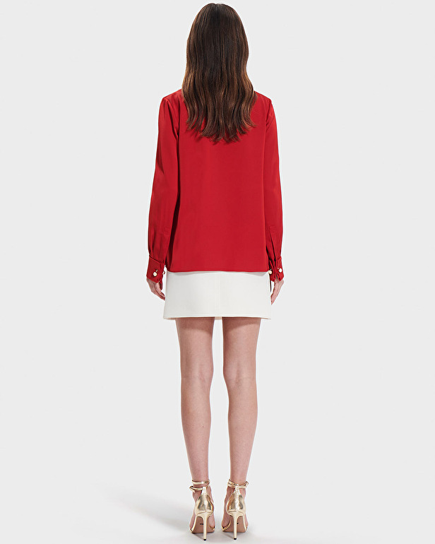 Hummingbird Blouse Red satin flowing blouse ZAPA