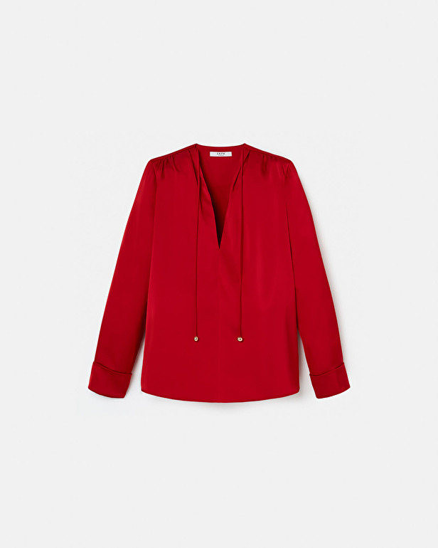 Hummingbird Blouse Red satin flowing blouse ZAPA