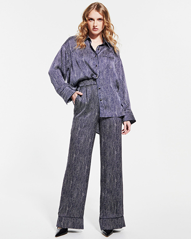Pino pants Fluid satin pants with navy and white print ZAPA