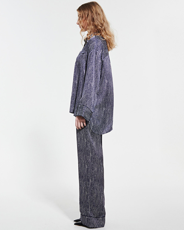 Pino pants Fluid satin pants with navy and white print ZAPA