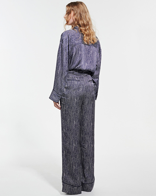 Pino pants Fluid satin pants with navy and white print ZAPA