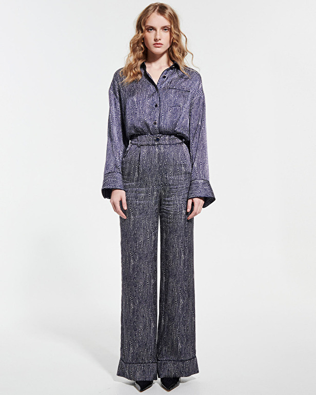 Pino pants Fluid satin pants with navy and white print ZAPA