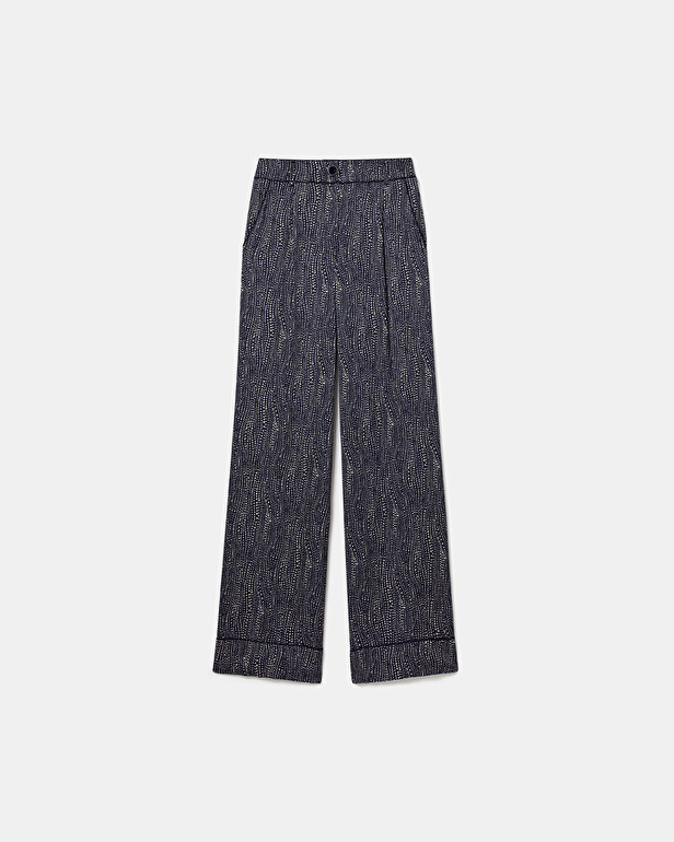 Pino pants Fluid satin pants with navy and white print ZAPA