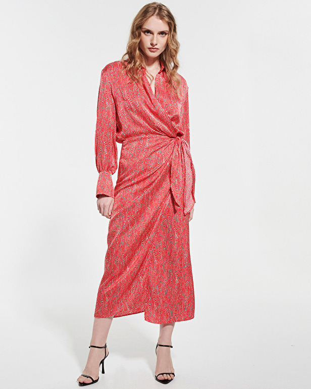 Rosy dress Red and white printed bow wrap dress ZAPA