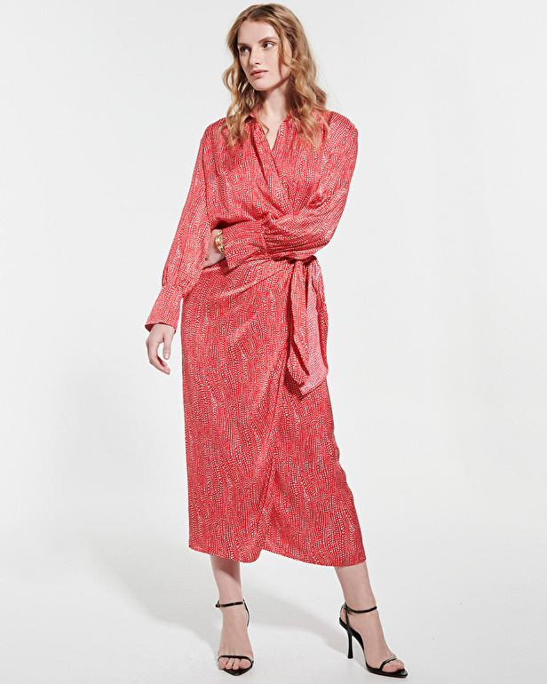 Rosy dress Red and white printed bow wrap dress ZAPA