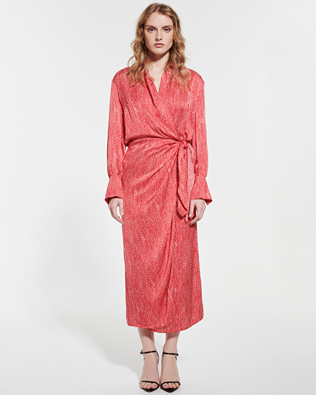 Rosy dress Red and white printed bow wrap dress ZAPA