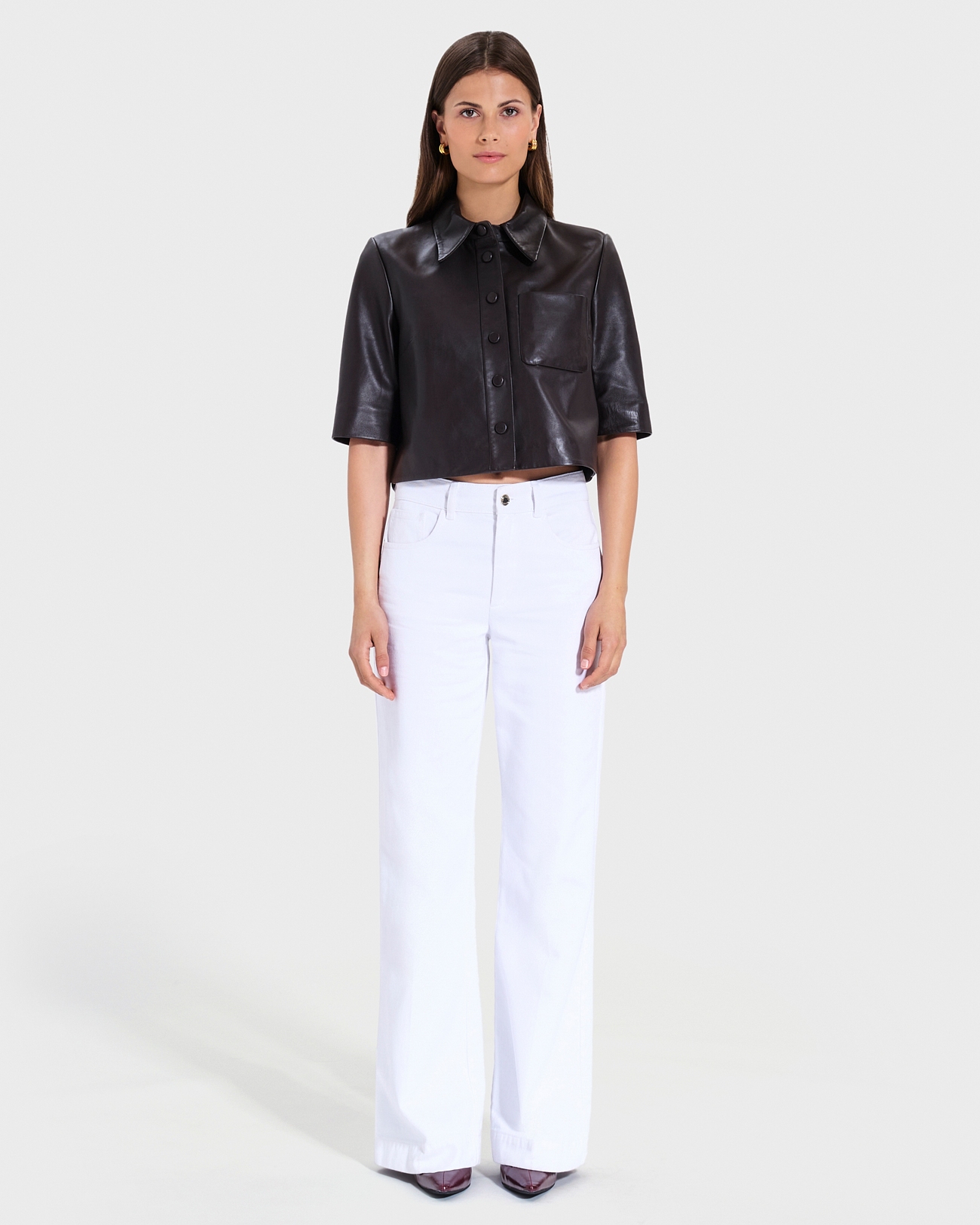 Celina Shirt Chocolate Short Leather Shirt ZAPA