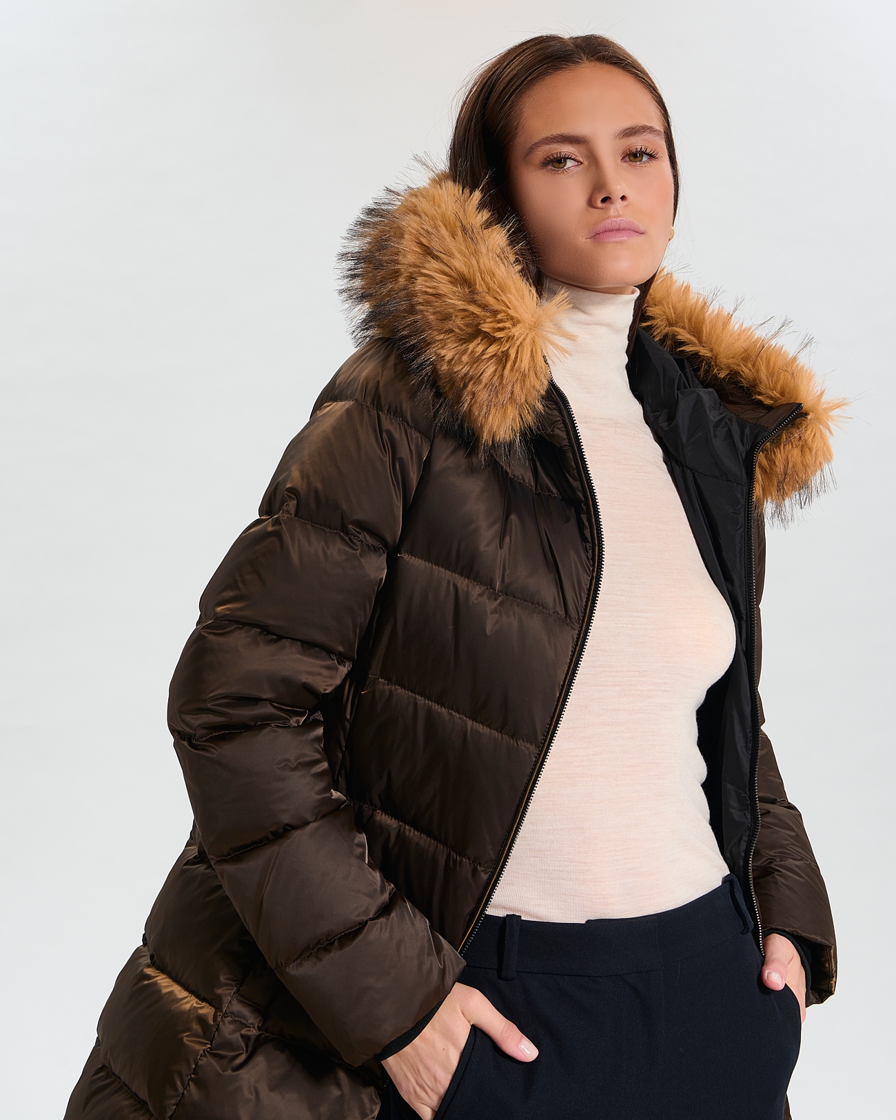 Puffer Jacket Dalyaf Chocolate quilted mid-length puffer jacket ZAPA