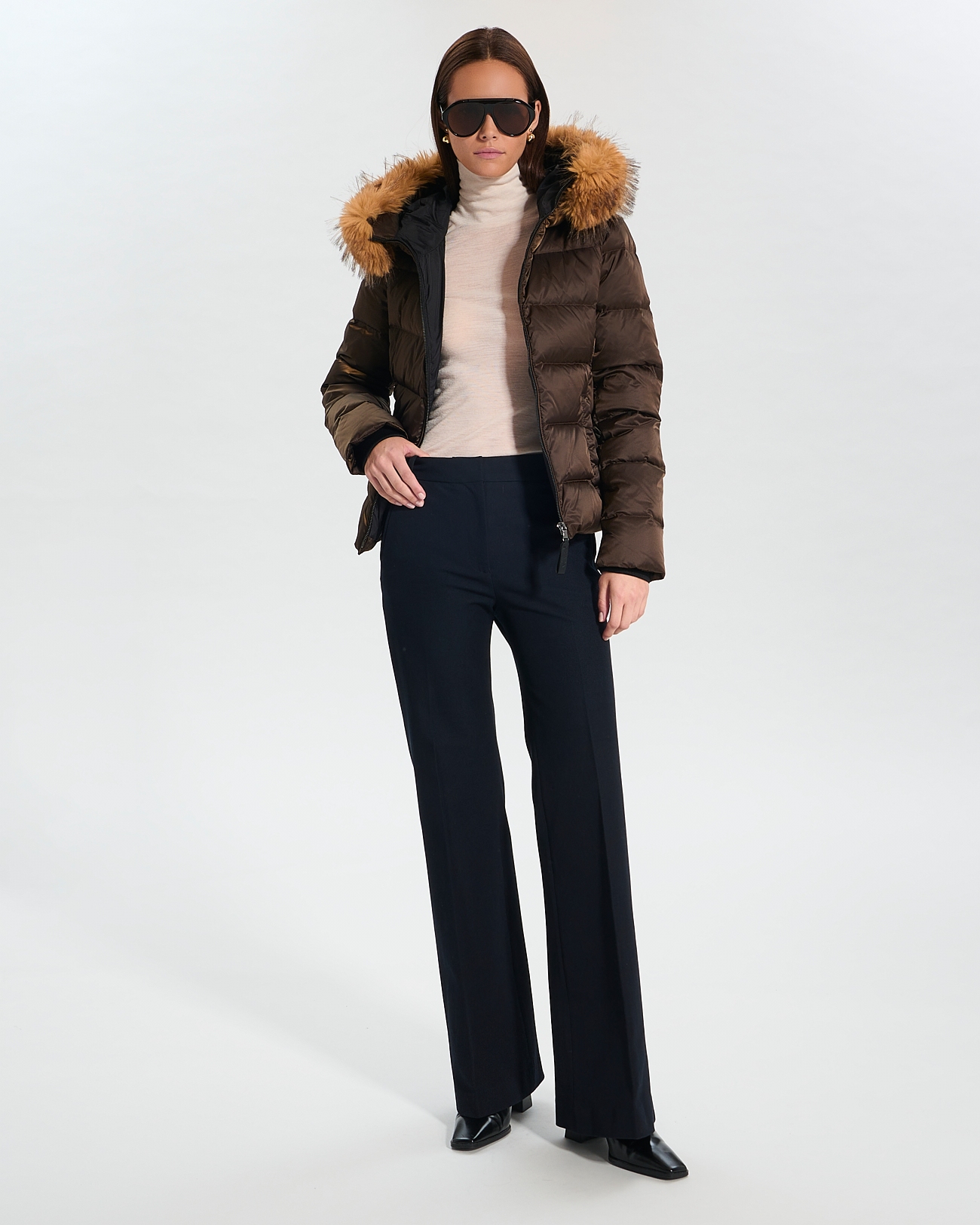 Puffer Jacket Dalyf Short Puffer Jacket Chocolate Faux Fur ZAPA
