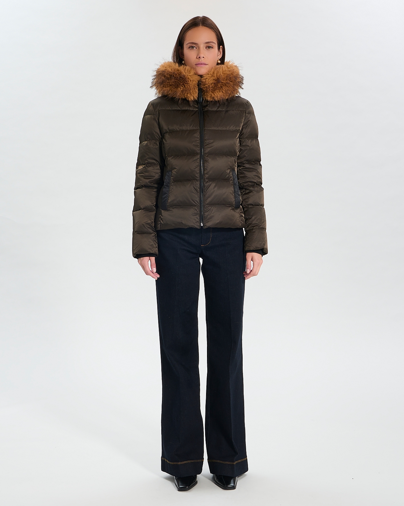 Puffer Jacket Dalyf Short Puffer Jacket Khaki Faux Fur ZAPA