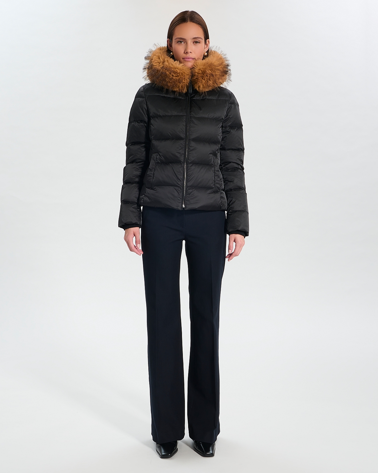 Puffer Jacket Dalyf Short Puffer Jacket Black Faux Fur ZAPA