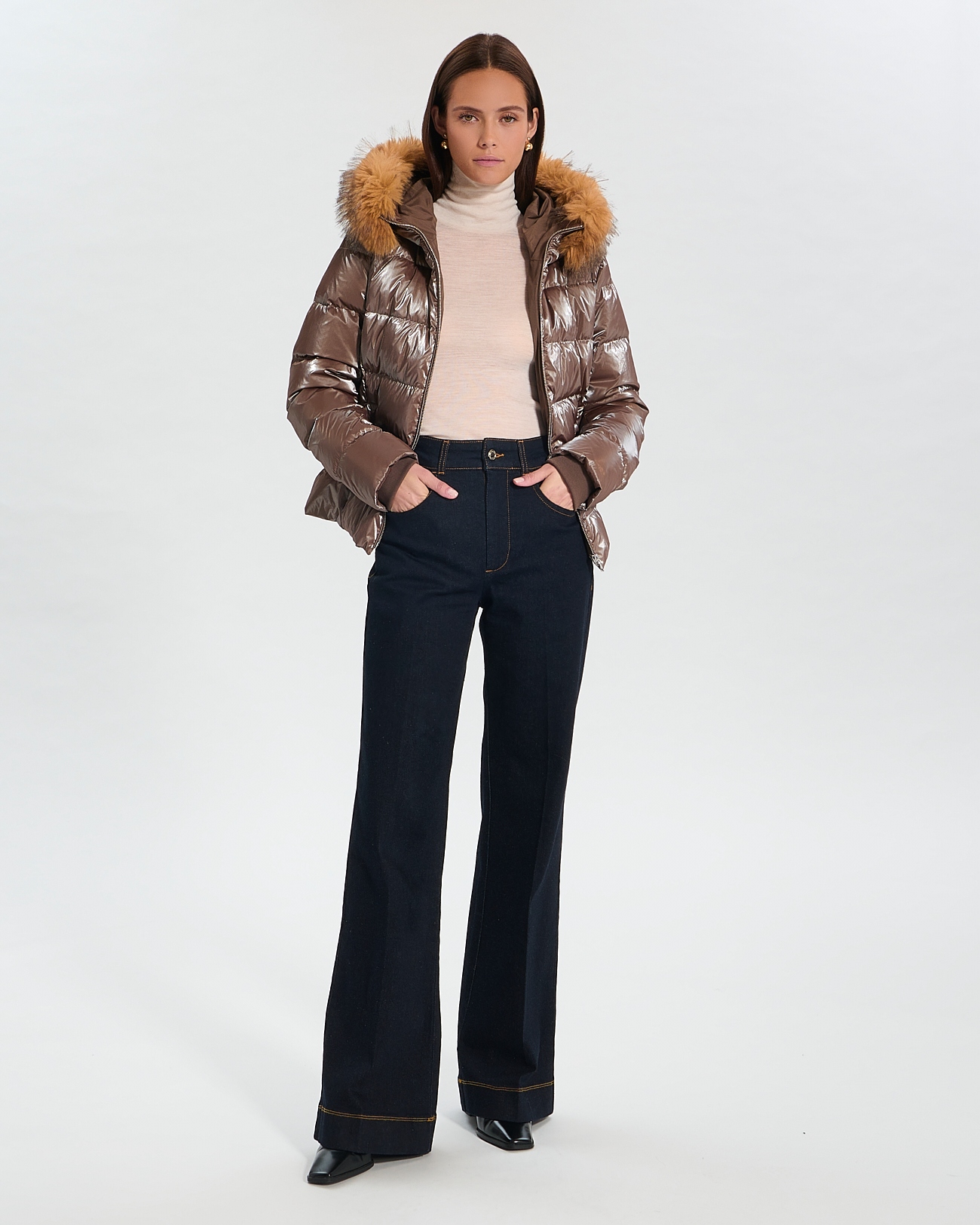 Puffer Jacket Dalyf Short Puffer Jacket Taupe Faux Fur ZAPA