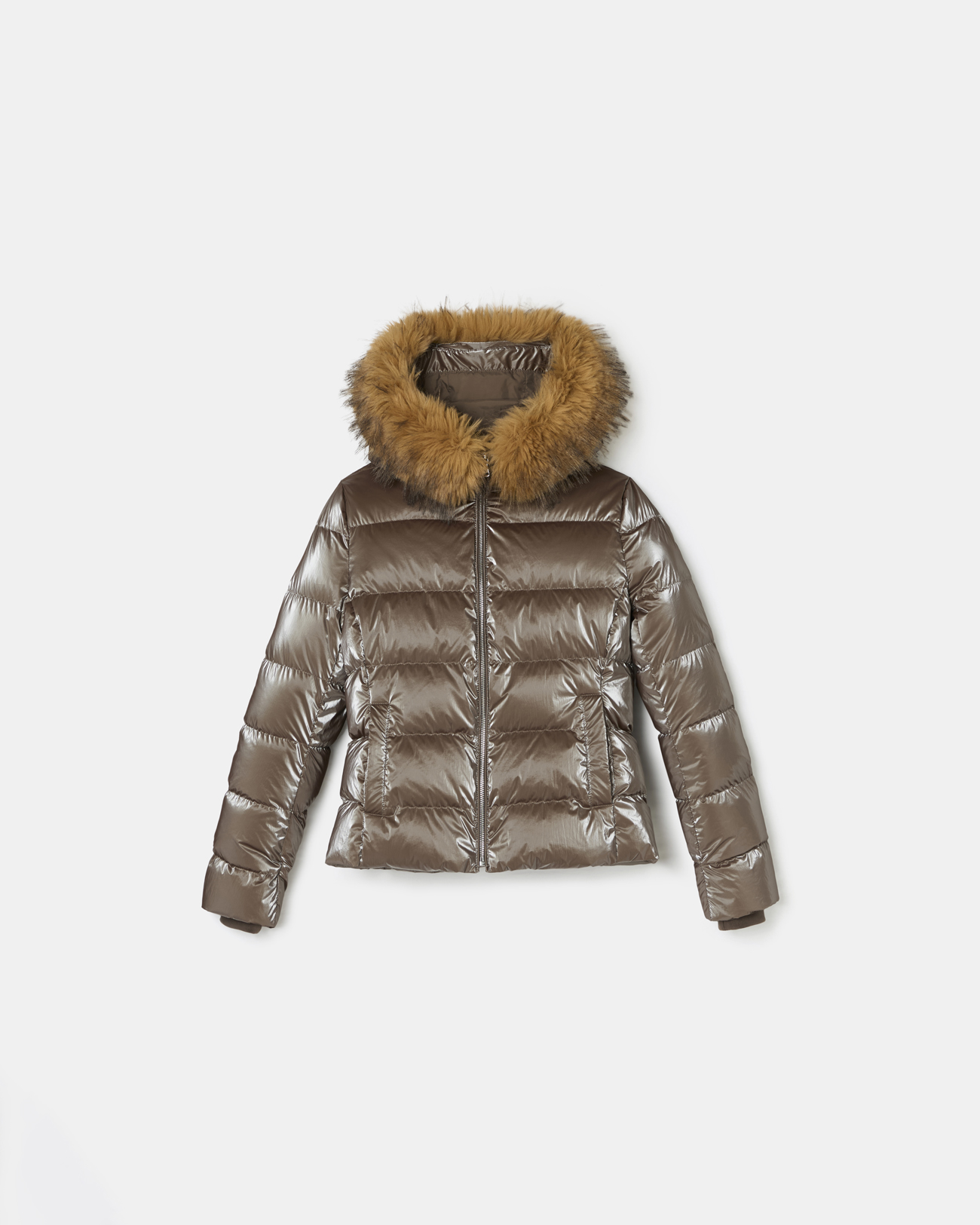 Puffer Jacket Dalyf Short Puffer Jacket Taupe Faux Fur ZAPA