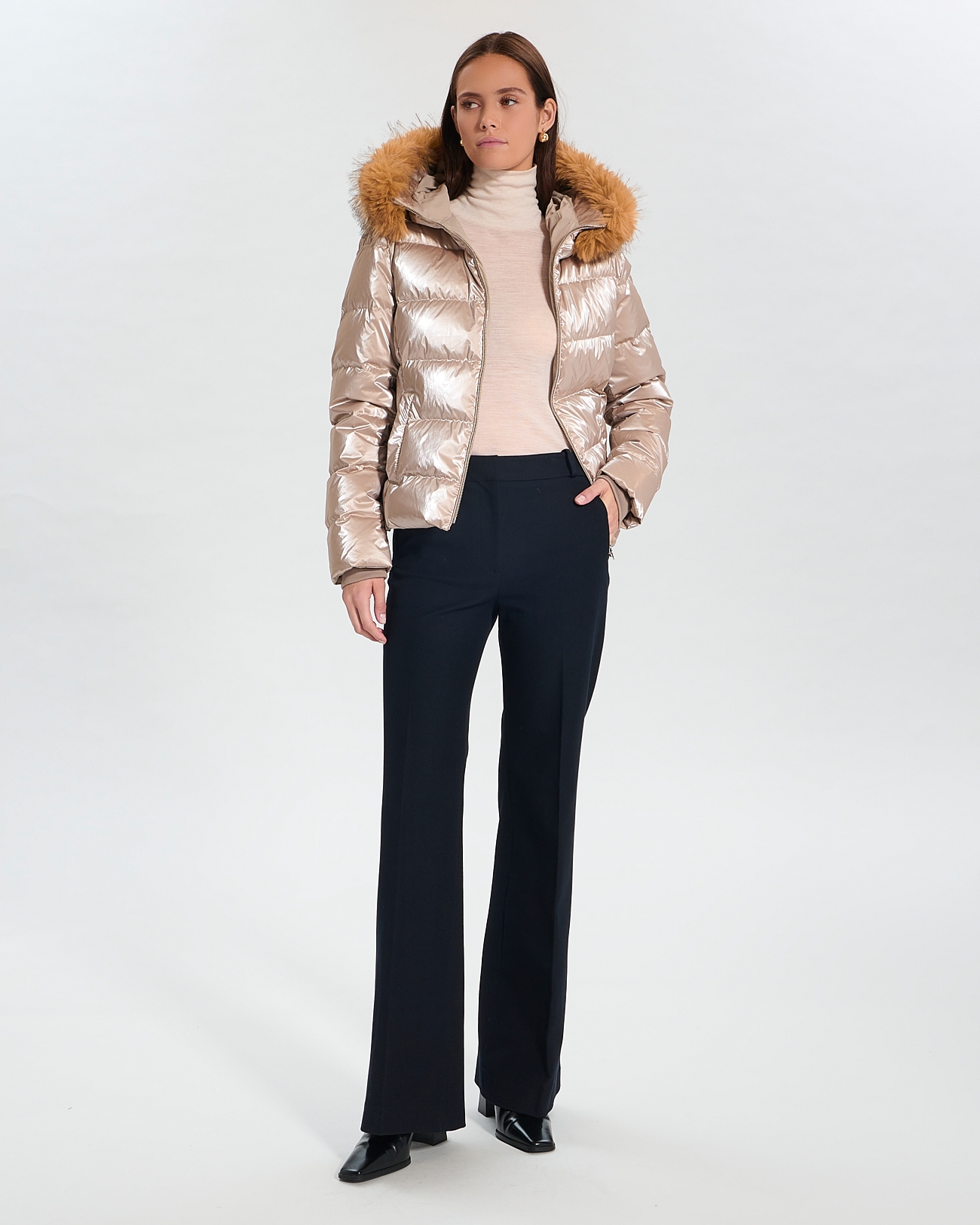 Puffer Jacket Dalyf Short Puffer Jacket Brown Faux Fur ZAPA