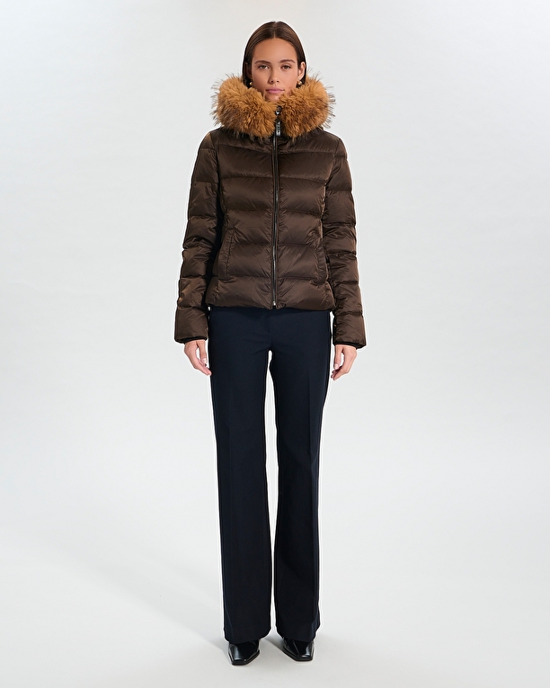 Puffer Jacket Dalyf Short Puffer Jacket Chocolate Faux Fur ZAPA