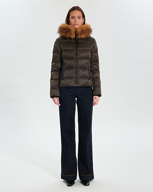 Puffer Jacket Dalyf Short Puffer Jacket Khaki Faux Fur ZAPA