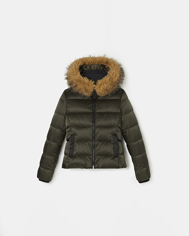 Puffer Jacket Dalyf Short Puffer Jacket Khaki Faux Fur ZAPA