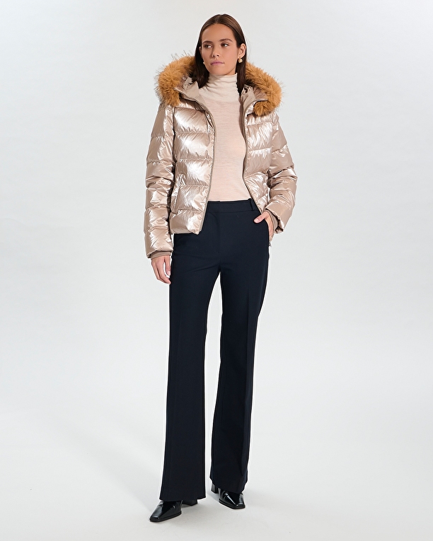 Puffer Jacket Dalyf Short Puffer Jacket Brown Faux Fur ZAPA