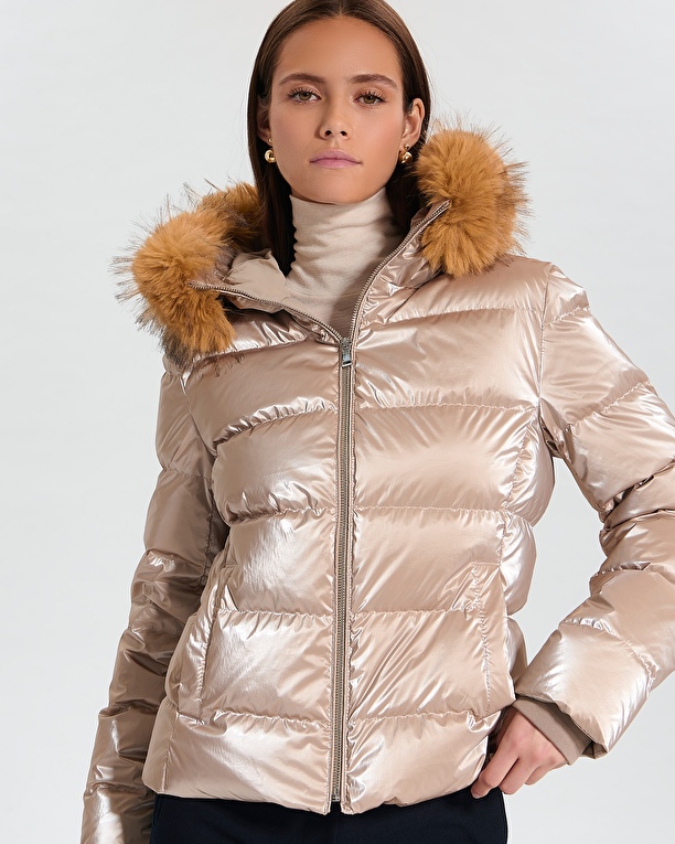 Puffer Jacket Dalyf Short Puffer Jacket Brown Faux Fur ZAPA
