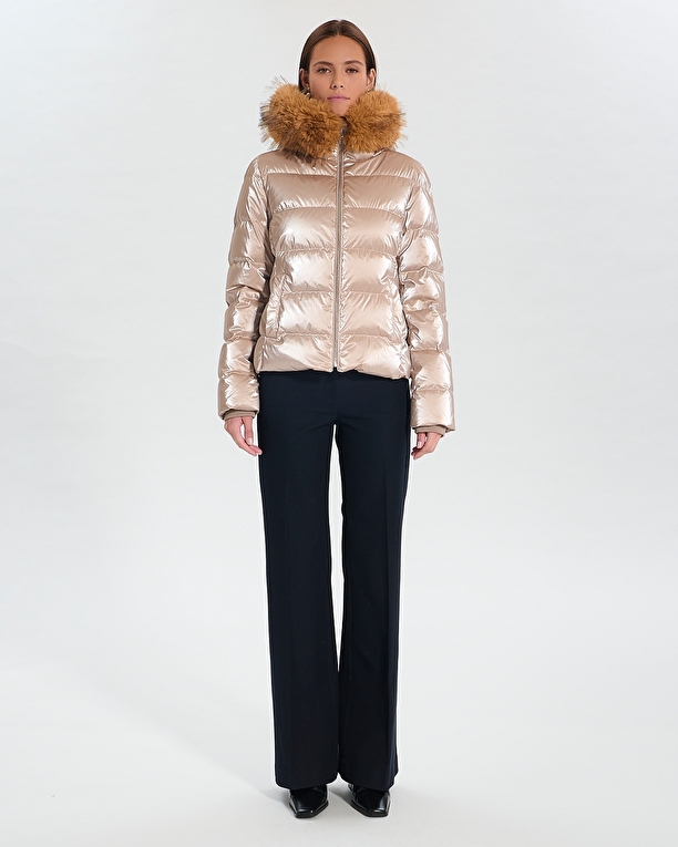 Puffer Jacket Dalyf Short Puffer Jacket Brown Faux Fur ZAPA