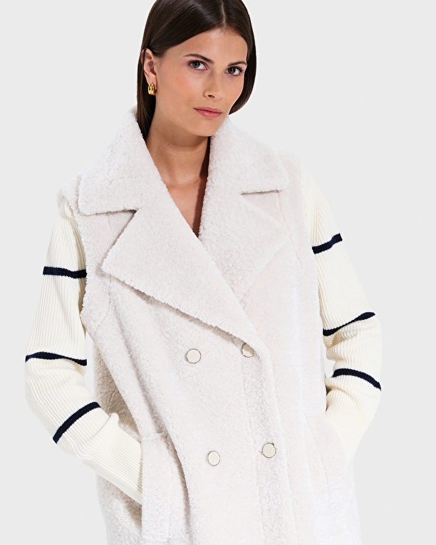 Macaria Coat Ecru Long Sleeveless Coat ZAPA