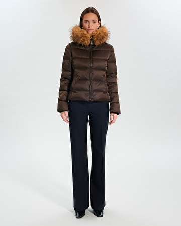 Puffer Jacket Dalyf Short Puffer Jacket Chocolate Faux Fur ZAPA