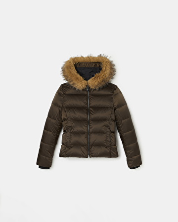 Puffer Jacket Dalyf Short Puffer Jacket Chocolate Faux Fur ZAPA