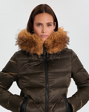 Puffer Jacket Dalyf Short Puffer Jacket Khaki Faux Fur ZAPA