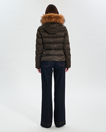 Puffer Jacket Dalyf Short Puffer Jacket Khaki Faux Fur ZAPA