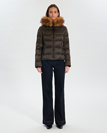Puffer Jacket Dalyf Short Puffer Jacket Khaki Faux Fur ZAPA
