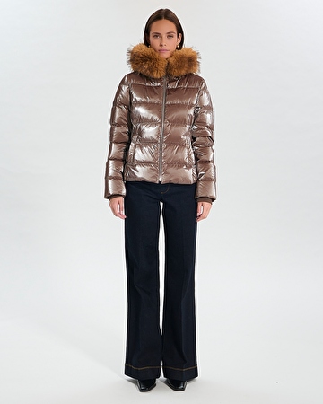 Puffer Jacket Dalyf Short Puffer Jacket Taupe Faux Fur ZAPA